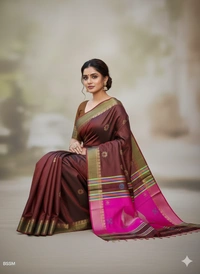 SKU1002 | Exclusive Indian Soft Bishnupuri Katan Silk Saree | Kolakhetra Saree | Premium Quality - Dry Wash Only, Yes