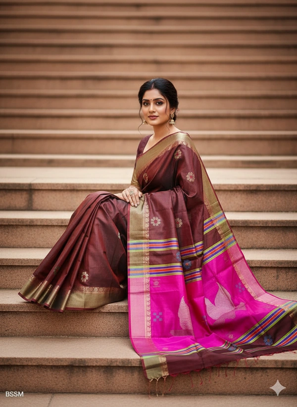 SKU1002 | Exclusive Indian Soft Bishnupuri Katan Silk Saree | Kolakhetra Saree | Premium Quality - Dry Wash Only, Yes