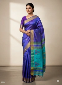 SKU1003 | Exclusive Indian Soft Bishnupuri Katan Silk Saree | Kolakhetra Saree | Premium Quality - Dry Wash Only, Yes