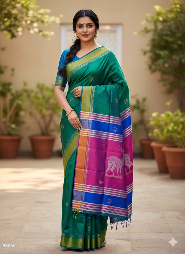 SKU1004 | Exclusive Indian Soft Bishnupuri Katan Silk Saree | Kolakhetra Saree | Premium Quality - Dry Wash Only, Yes