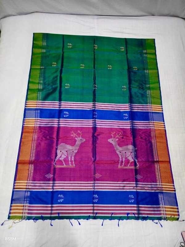 SKU1004 | Exclusive Indian Soft Bishnupuri Katan Silk Saree | Kolakhetra Saree | Premium Quality - Dry Wash Only, Yes