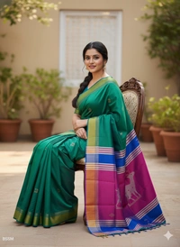 SKU1004 | Exclusive Indian Soft Bishnupuri Katan Silk Saree | Kolakhetra Saree | Premium Quality - Dry Wash Only, Yes