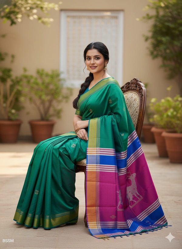 SKU1004 | Exclusive Indian Soft Bishnupuri Katan Silk Saree | Kolakhetra Saree | Premium Quality - Dry Wash Only, Yes