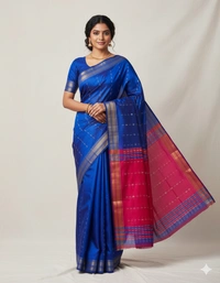 SKU1005 | Exclusive Indian Soft Bishnupuri Katan Silk Saree | Kolakhetra Saree | All Over Chain Motif - Dry Wash Only, Yes