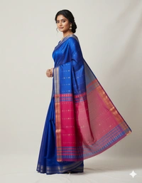 SKU1005 | Exclusive Indian Soft Bishnupuri Katan Silk Saree | Kolakhetra Saree | All Over Chain Motif - Dry Wash Only, Yes