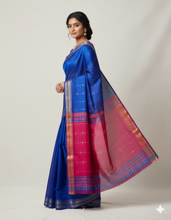 SKU1005 | Exclusive Indian Soft Bishnupuri Katan Silk Saree | Kolakhetra Saree | All Over Chain Motif - Dry Wash Only, Yes