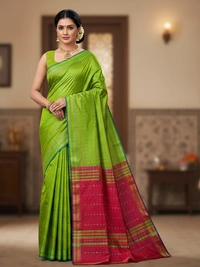 SKU1006 | Exclusive Indian Soft Bishnupuri Katan Silk Saree | Kolakhetra Saree | All Over Chain Motif - Dry Wash Only, Yes