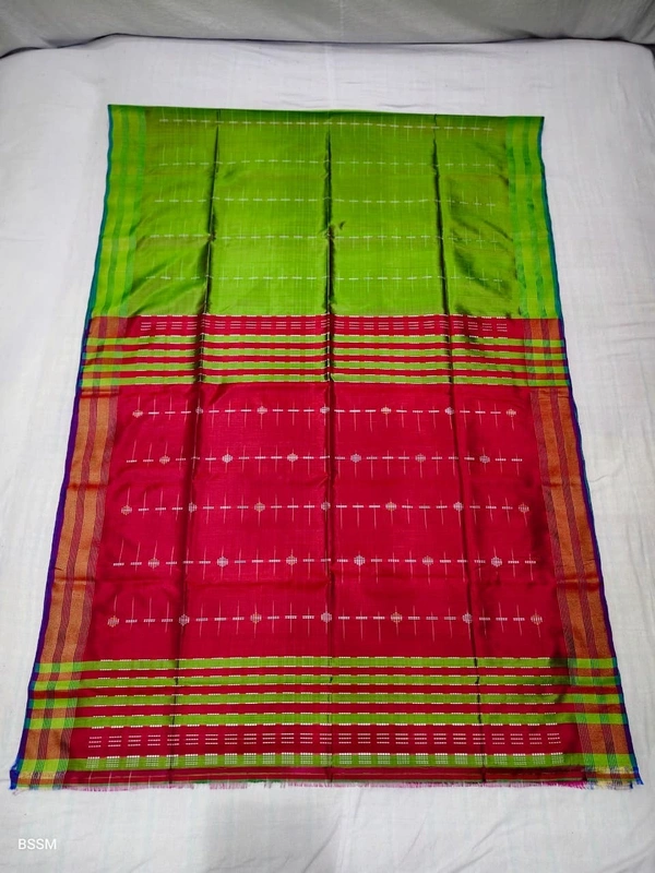 SKU1006 | Exclusive Indian Soft Bishnupuri Katan Silk Saree | Kolakhetra Saree | All Over Chain Motif - Dry Wash Only, Yes