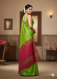 SKU1006 | Exclusive Indian Soft Bishnupuri Katan Silk Saree | Kolakhetra Saree | All Over Chain Motif - Dry Wash Only, Yes