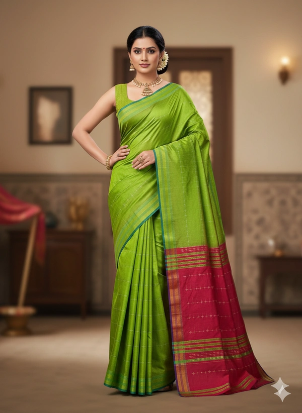 SKU1006 | Exclusive Indian Soft Bishnupuri Katan Silk Saree | Kolakhetra Saree | All Over Chain Motif - Dry Wash Only, Yes