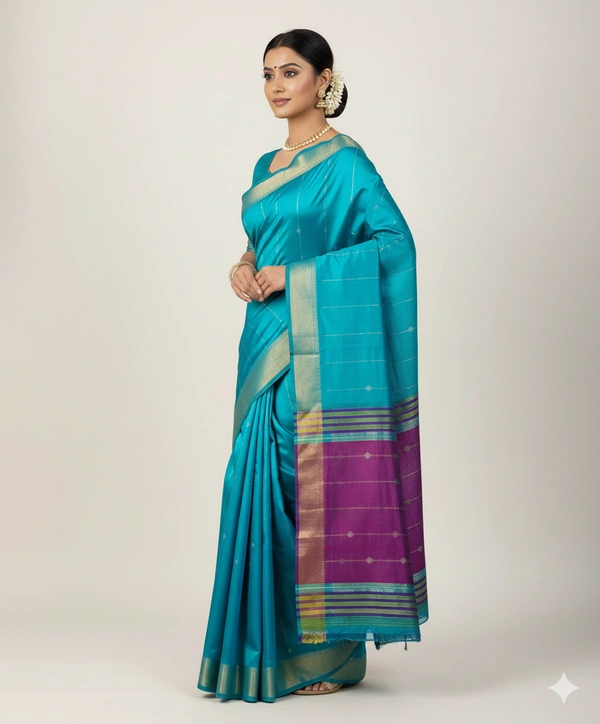 SKU1007 | Exclusive Indian Soft Bishnupuri Katan Silk Saree | Kolakhetra Saree | All Over Chain Motif - Dry Wash Only, Yes