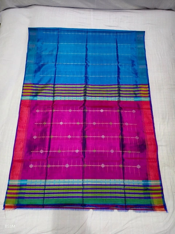 SKU1007 | Exclusive Indian Soft Bishnupuri Katan Silk Saree | Kolakhetra Saree | All Over Chain Motif - Dry Wash Only, Yes