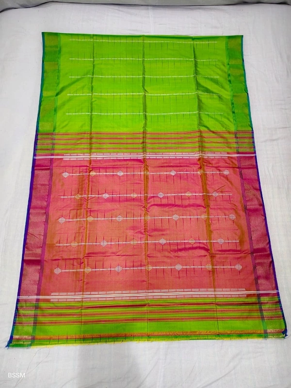 SKU1009 | Exclusive Indian Soft Bishnupuri Katan Silk Saree | Kolakhetra Saree | All Over Chain Motif - Dry Wash Only, Yes