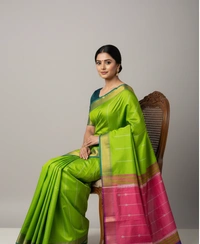 SKU1009 | Exclusive Indian Soft Bishnupuri Katan Silk Saree | Kolakhetra Saree | All Over Chain Motif - Dry Wash Only, Yes