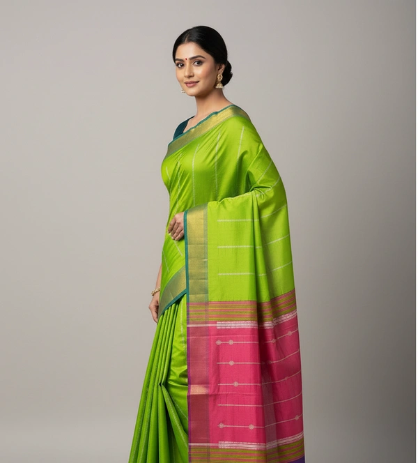 SKU1009 | Exclusive Indian Soft Bishnupuri Katan Silk Saree | Kolakhetra Saree | All Over Chain Motif - Dry Wash Only, Yes