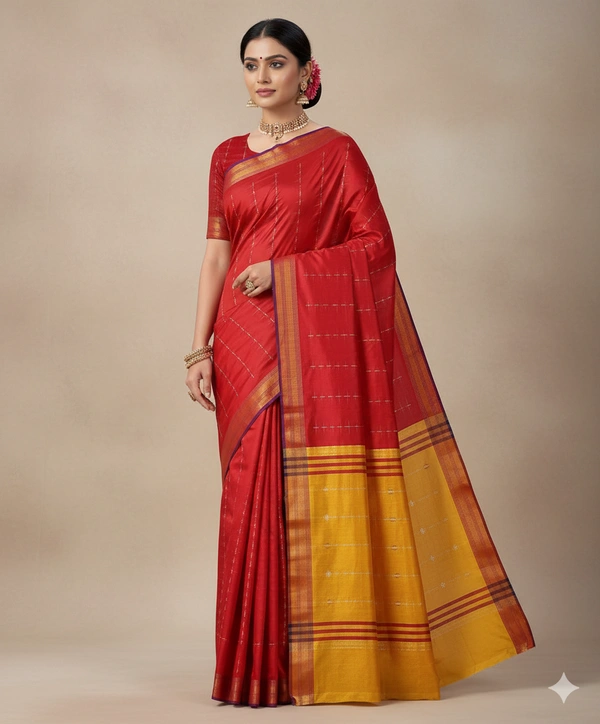 SKU1010 | Exclusive Indian Soft Bishnupuri Katan Silk Saree | Kolakhetra Saree | All Over Chain Motif - Dry Wash Only, Yes