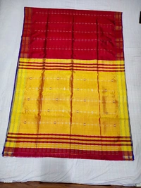 SKU1010 | Exclusive Indian Soft Bishnupuri Katan Silk Saree | Kolakhetra Saree | All Over Chain Motif - Dry Wash Only, Yes