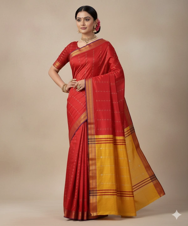 SKU1010 | Exclusive Indian Soft Bishnupuri Katan Silk Saree | Kolakhetra Saree | All Over Chain Motif - Dry Wash Only, Yes