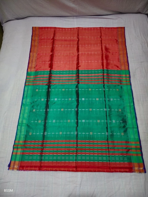 SKU1011 | Exclusive Indian Soft Bishnupuri Katan Silk Saree | Kolakhetra Saree | All Over Chain Motif - Dry Wash Only, Yes