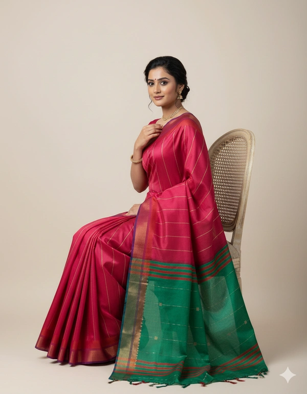 SKU1011 | Exclusive Indian Soft Bishnupuri Katan Silk Saree | Kolakhetra Saree | All Over Chain Motif - Dry Wash Only, Yes
