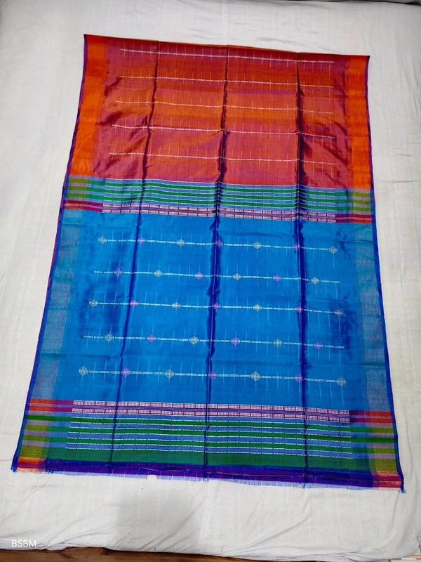 SKU1012 | Exclusive Indian Soft Bishnupuri Katan Silk Saree | Kolakhetra Saree | All Over Chain Motif - Dry Wash Only, Yes