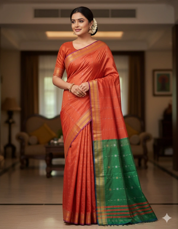 SKU1013 | Exclusive Indian Soft Bishnupuri Katan Silk Saree | Kolakhetra Saree | All Over Chain Motif - Dry Wash Only, Yes