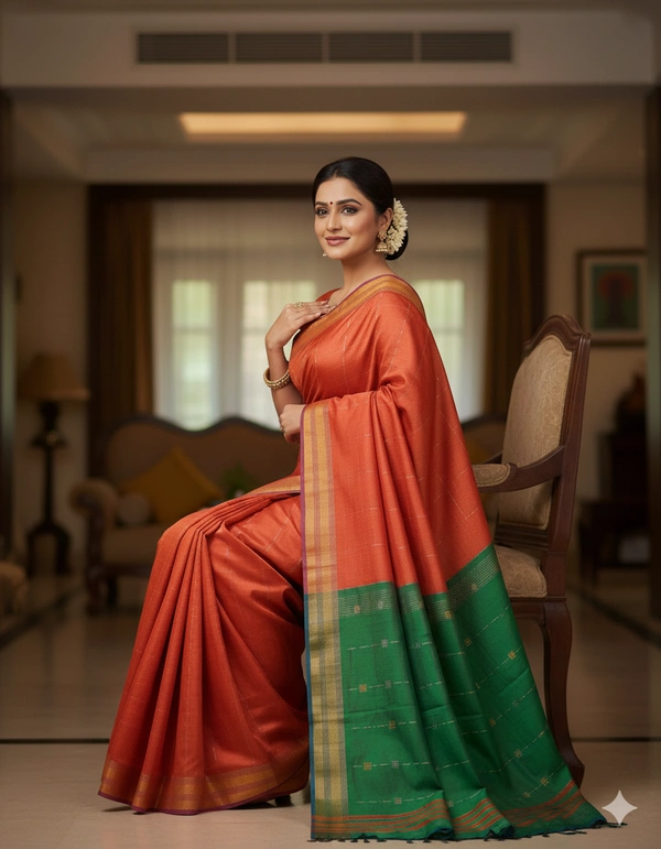 SKU1013 | Exclusive Indian Soft Bishnupuri Katan Silk Saree | Kolakhetra Saree | All Over Chain Motif - Dry Wash Only, Yes