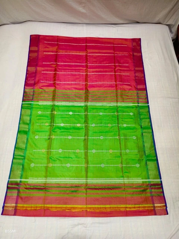 SKU1014 | Exclusive Indian Soft Bishnupuri Katan Silk Saree | Kolakhetra Saree | All Over Chain Motif - Dry Wash Only, Yes