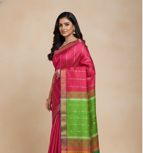SKU1014 | Exclusive Indian Soft Bishnupuri Katan Silk Saree | Kolakhetra Saree | All Over Chain Motif - Dry Wash Only, Yes