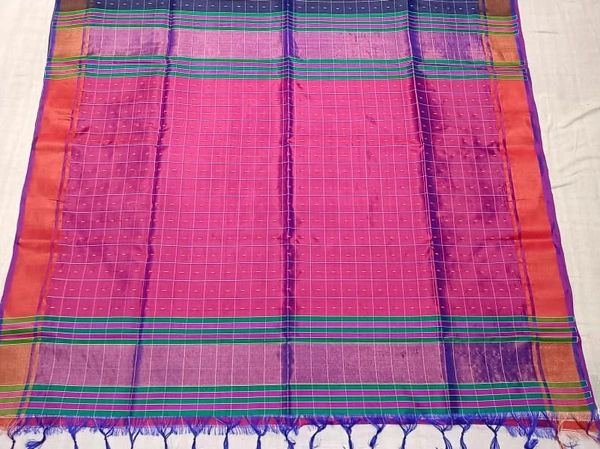 SKU0973 | Indian Soft Bishnupuri Katan Silk Saree | All body Dot Design | Premium Quality - Dry Wash Only, Yes