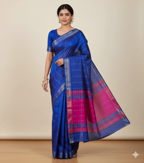 SKU1017 | Exclusive Indian Soft Bishnupuri Katan Silk Saree | Kolakhetra Saree | All Over Chain Motif - Dry Wash Only, Yes