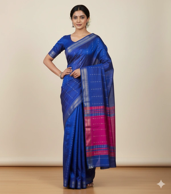 SKU1017 | Exclusive Indian Soft Bishnupuri Katan Silk Saree | Kolakhetra Saree | All Over Chain Motif - Dry Wash Only, Yes