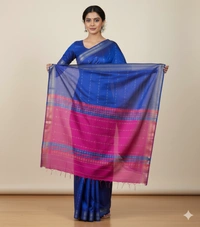 SKU1017 | Exclusive Indian Soft Bishnupuri Katan Silk Saree | Kolakhetra Saree | All Over Chain Motif - Dry Wash Only, Yes