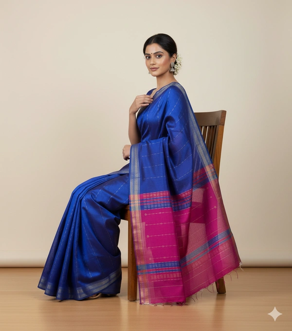 SKU1017 | Exclusive Indian Soft Bishnupuri Katan Silk Saree | Kolakhetra Saree | All Over Chain Motif - Dry Wash Only, Yes
