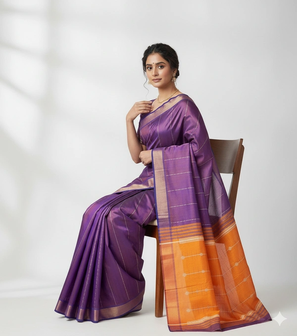 SKU1018 | Exclusive Indian Soft Bishnupuri Katan Silk Saree | Kolakhetra Saree | All Over Chain Motif - Dry Wash Only, Yes