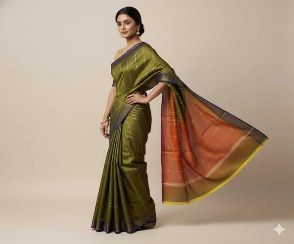 SKU1019 | Exclusive Indian Soft Bishnupuri Katan Silk Saree | Kolakhetra Saree | All Over Chain Motif - Dry Wash Only, Yes