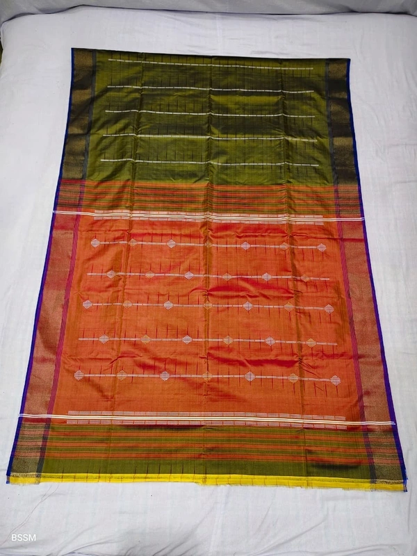SKU1019 | Exclusive Indian Soft Bishnupuri Katan Silk Saree | Kolakhetra Saree | All Over Chain Motif - Dry Wash Only, Yes