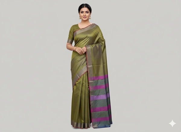 SKU1023 | Exclusive Indian Soft Bishnupuri Katan Silk Saree | Inch Border - Dry Wash Only, Yes