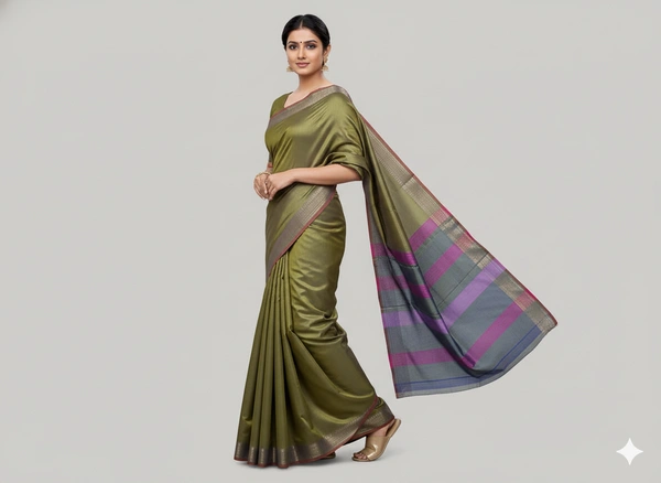 SKU1023 | Exclusive Indian Soft Bishnupuri Katan Silk Saree | Inch Border - Dry Wash Only, Yes