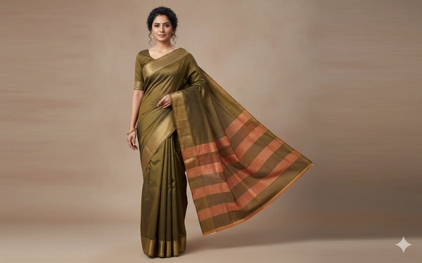 SKU1027 | Exclusive Indian Soft Bishnupuri Katan Silk Saree | Kolakhetra Saree | All Over Chain Motif - Dry Wash Only, Yes