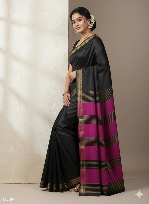 SKU1020 | Exclusive Indian Soft Bishnupuri Katan Silk Saree | Kolakhetra Saree | All Over Chain Motif - Dry Wash Only, Yes