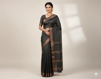 SKU1021 | Exclusive Indian Soft Bishnupuri Katan Silk Saree | Kolakhetra Saree | All Over Chain Motif - Dry Wash Only, Yes