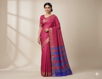 SKU1022 | Exclusive Indian Soft Bishnupuri Katan Silk Saree | Kolakhetra Saree | All Over Chain Motif - Dry Wash Only, Yes