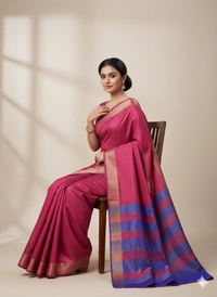 SKU1022 | Exclusive Indian Soft Bishnupuri Katan Silk Saree | Kolakhetra Saree | All Over Chain Motif - Dry Wash Only, Yes