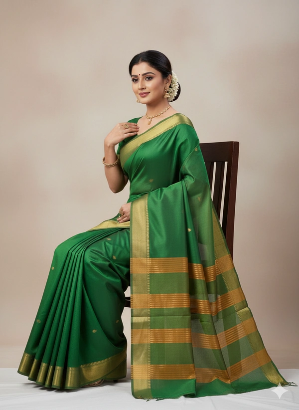 SKU1024 | Exclusive Indian Soft Bishnupuri Katan Silk Saree | Kolakhetra Saree | All Over Chain Motif - Dry Wash Only, Yes