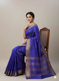 SKU1025 | Exclusive Indian Soft Bishnupuri Katan Silk Saree | Kolakhetra Saree | All Over Chain Motif - Dry Wash Only, Yes