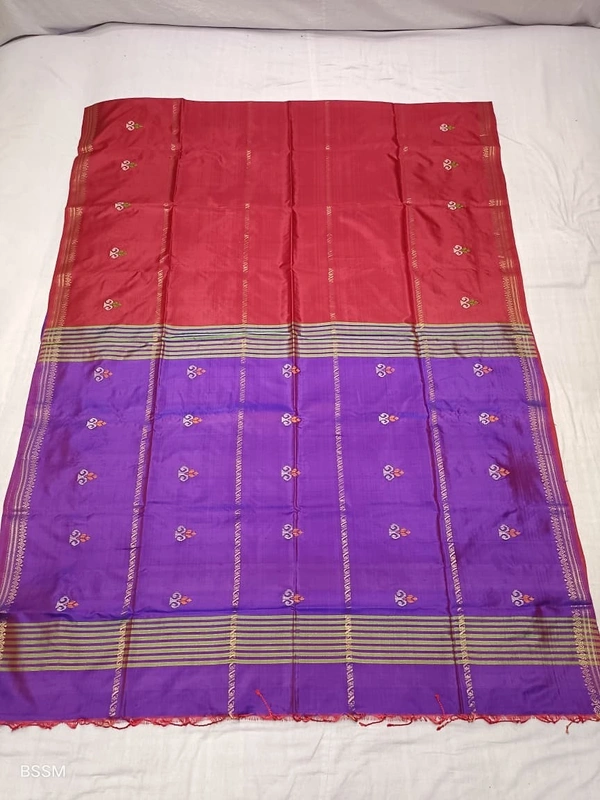 SKU1037 | Exclusive Indian Soft Bishnupuri Katan Silk Saree | Kolakhetra Saree | All Over Chain Motif - Dry Wash Only, Yes
