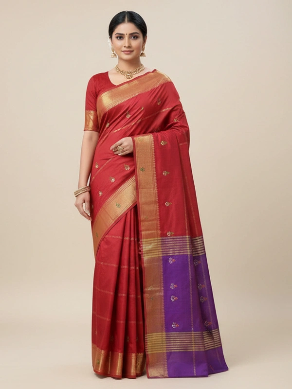 SKU1037 | Exclusive Indian Soft Bishnupuri Katan Silk Saree | Kolakhetra Saree | All Over Chain Motif - Dry Wash Only, Yes