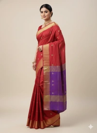 SKU1037 | Exclusive Indian Soft Bishnupuri Katan Silk Saree | Kolakhetra Saree | All Over Chain Motif - Dry Wash Only, Yes