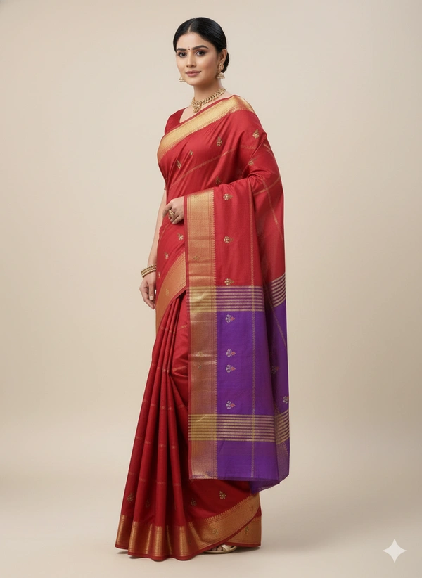 SKU1037 | Exclusive Indian Soft Bishnupuri Katan Silk Saree | Kolakhetra Saree | All Over Chain Motif - Dry Wash Only, Yes